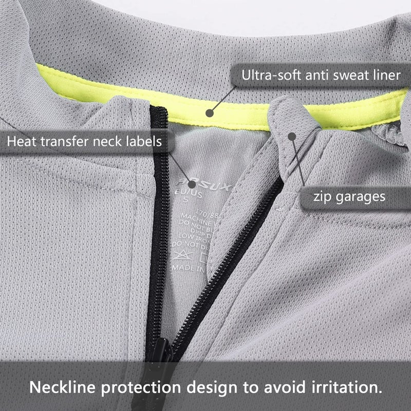 ARSUXEO Men's Full Zipper Long Sleeves Cycling Jersey Bicycle MTB Bike Shirt 6030 Light Gray Size L - Image 4