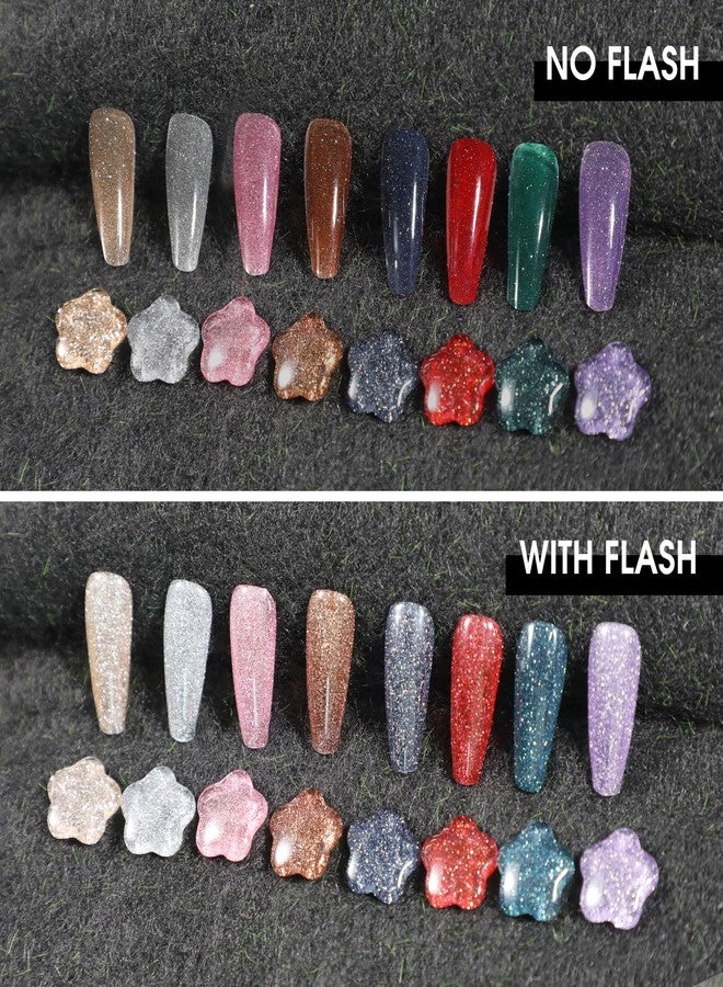 ROSALIND Reflective Glitter Gel Nail Polish, 8 Color Glitter Gel Polish Sparkle Shiny Effect Silver Sparkling Professional Soak Off UV Gels - Image 2