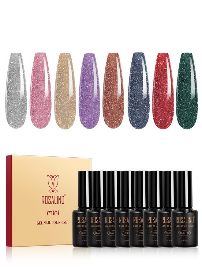 ROSALIND Reflective Glitter Gel Nail Polish, 8 Color Glitter Gel Polish Sparkle Shiny Effect Silver Sparkling Professional Soak Off UV Gels - Image 1