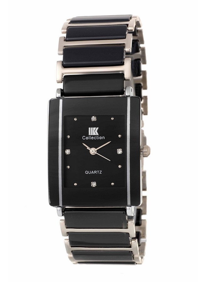 اي اي كيه كوليكشن ساعة يد أنالوجية بسوار معدني وسلسلة بقرص مرصع مستطيل الشكل من مجموعة IIK للرجال والأولاد - Image 2