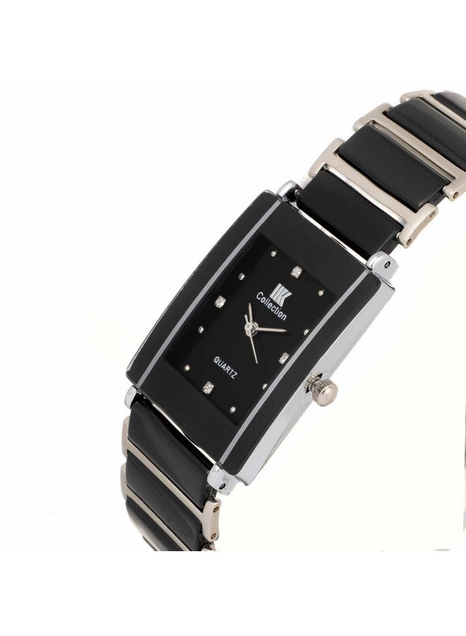 اي اي كيه كوليكشن ساعة يد أنالوجية بسوار معدني وسلسلة بقرص مرصع مستطيل الشكل من مجموعة IIK للرجال والأولاد - Image 3