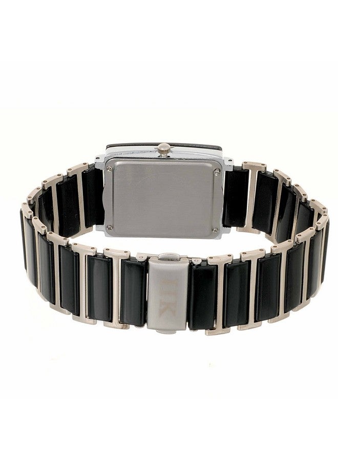 اي اي كيه كوليكشن ساعة يد أنالوجية بسوار معدني وسلسلة بقرص مرصع مستطيل الشكل من مجموعة IIK للرجال والأولاد - Image 4