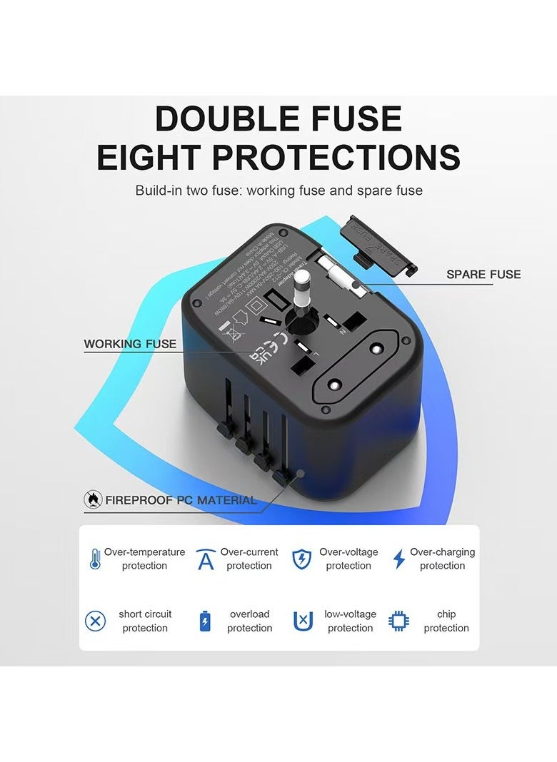 CB New international universal travel power plug adapter, five in one travel plug adapter, suitable for global AC sockets in black  - Image 2