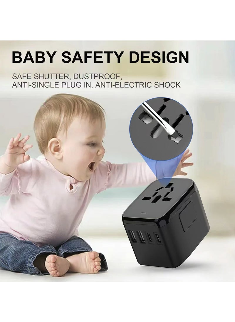 CB New international universal travel power plug adapter, five in one travel plug adapter, suitable for global AC sockets in black  - Image 3