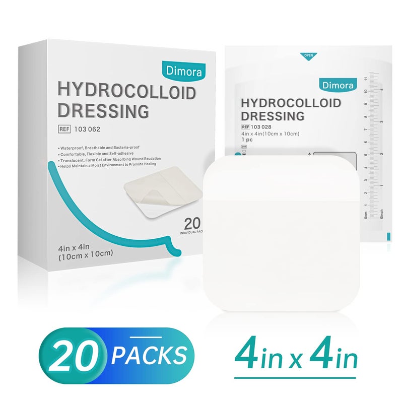 Dimora 20 Pack Hydrocolloid Wound Dressing, Ultra Thin 4" x 4" Large Patch Bandages with Self-Adhesive - Image 3