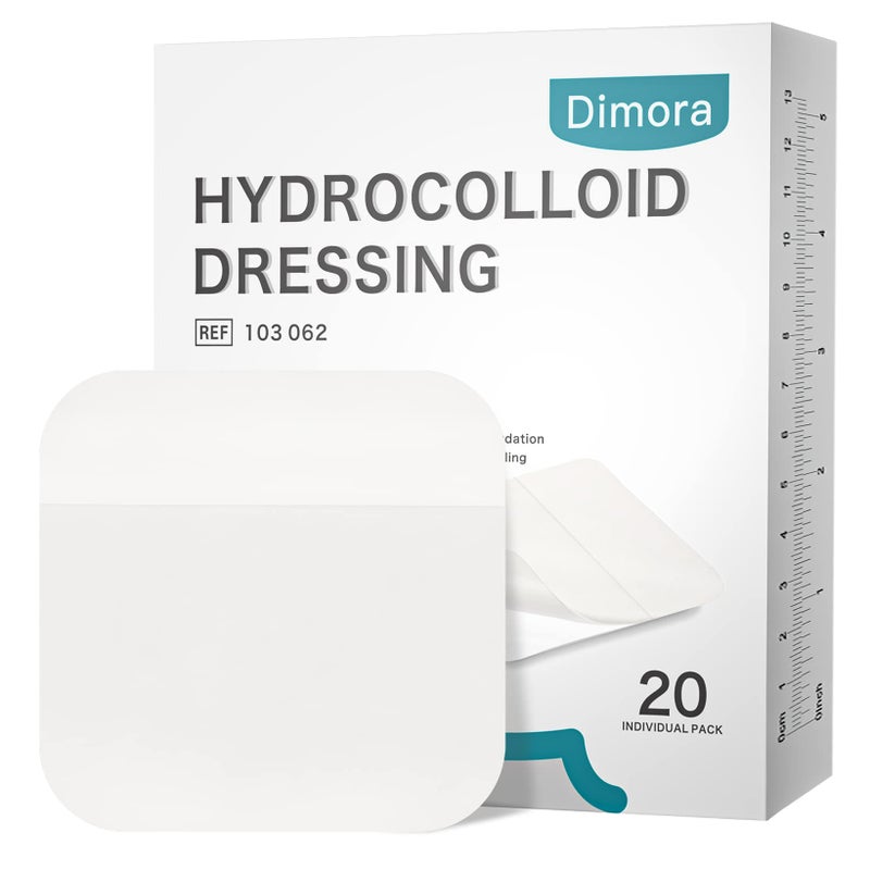 Dimora 20 Pack Hydrocolloid Wound Dressing, Ultra Thin 4" x 4" Large Patch Bandages with Self-Adhesive - Image 1
