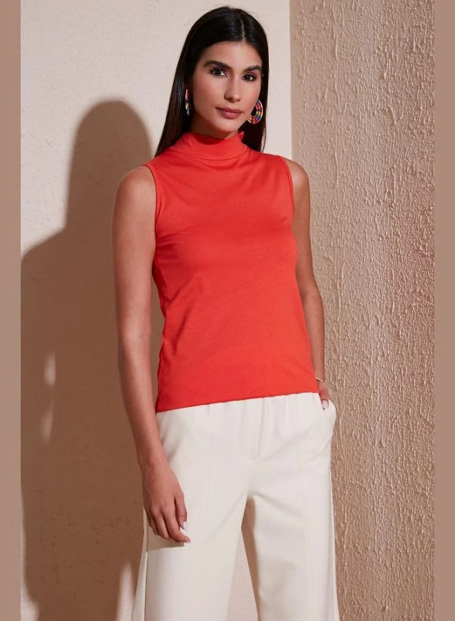 Lela Lela Cotton Sleeveless High Neck T-Shirt Women's T-SHIRT 5865710