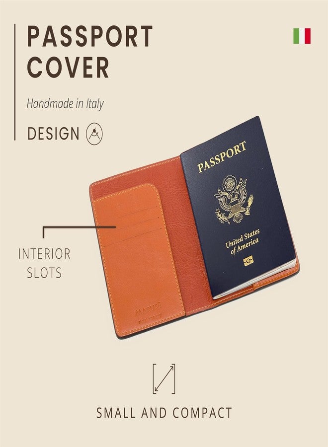 Maruse Italian Leather Passport Cover for Men and Women, Handmade in Italy, Orange - Image 3