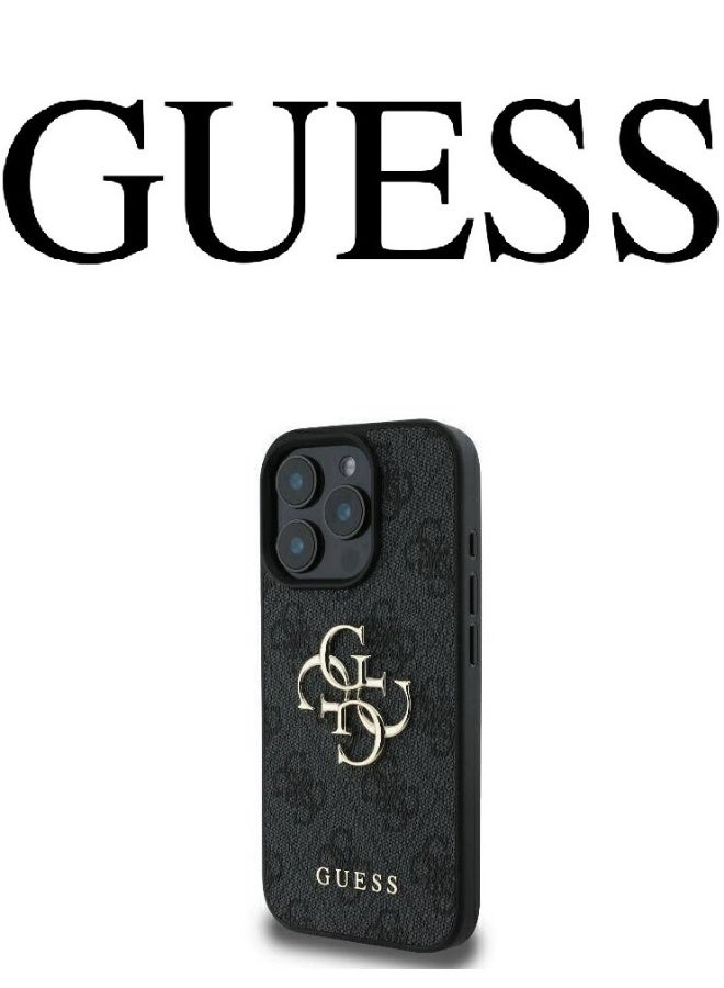 GUESS IPhone 16 Pro Max cover, with a logo and a leather design approved by the global brand Guess. From CG-MOBILE. In Black - Image 1
