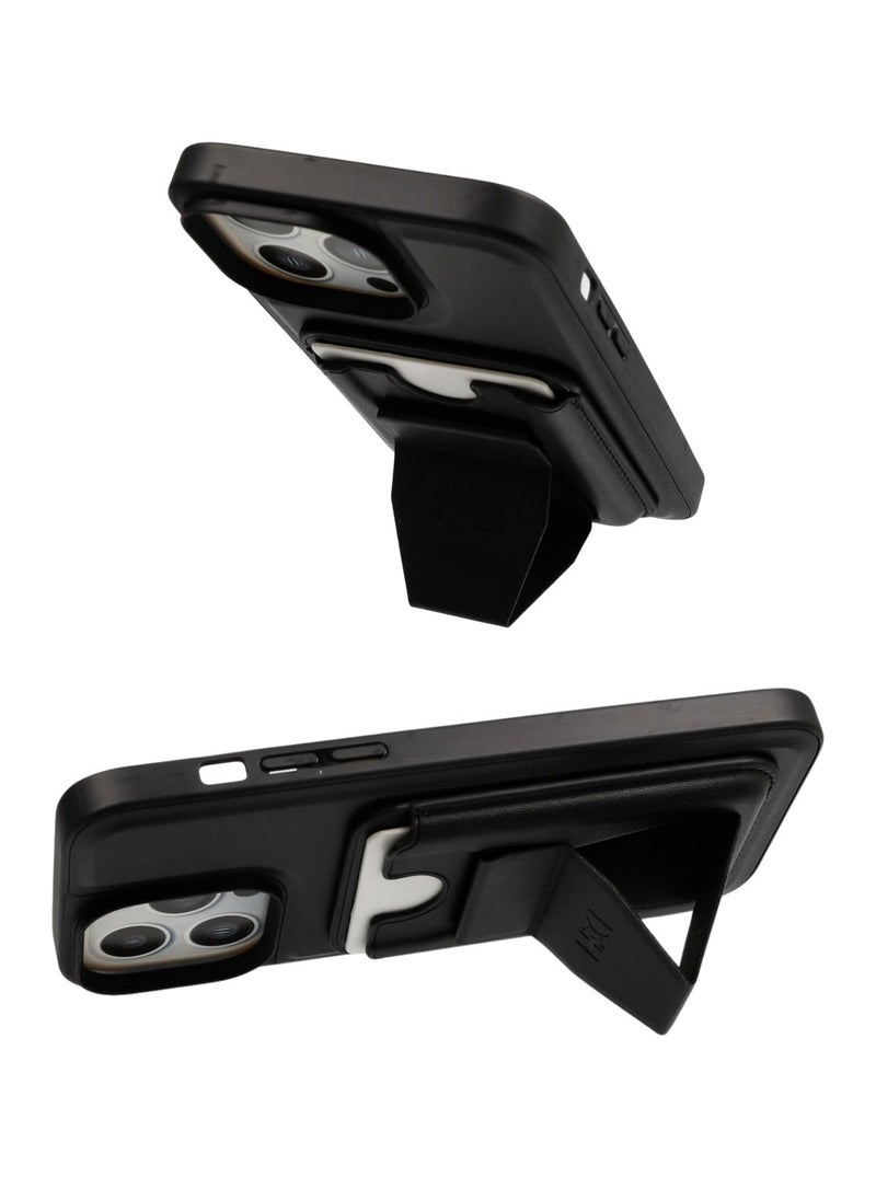 HDD - IPhone 15 Pro Back Case with Wallet Card Holder and Magnetic Grip Kickstand Cover For 15 Pro Black - Image 1