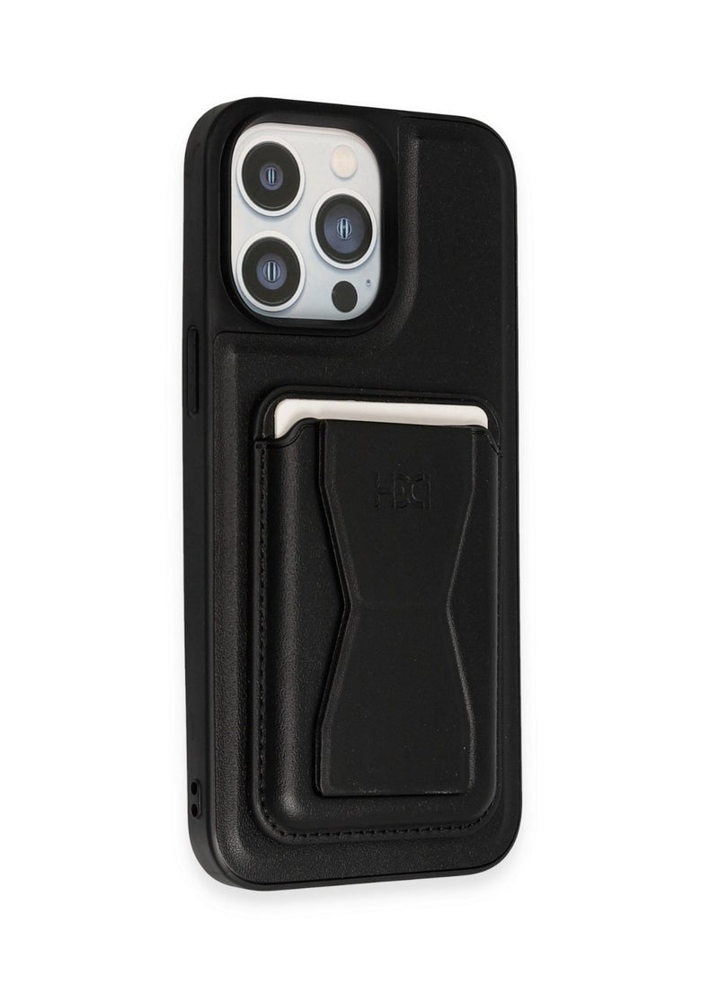 HDD - IPhone 15 Pro Back Case with Wallet Card Holder and Magnetic Grip Kickstand Cover For 15 Pro Black - Image 1
