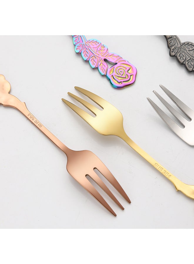 304 Short Handle Stainless Steel Fork Spoon Set Rose Flower Fruit Fork Creative Coffee Mixing Spoon Dessert Spoon Spoon-Color:Golden Pointed Spoon - Image 5