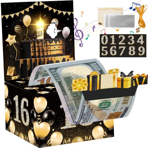 JOYJOM Money Box for Cash Gift, Birthday Money Pull Box, Happy Birthday Gift Card with Music Light 30 Bags DIY Sticker 13th 16th 18th 21th Any Age, Birthday Decorations Cash Gift Ideas for Girls Boys Adults - Image 1