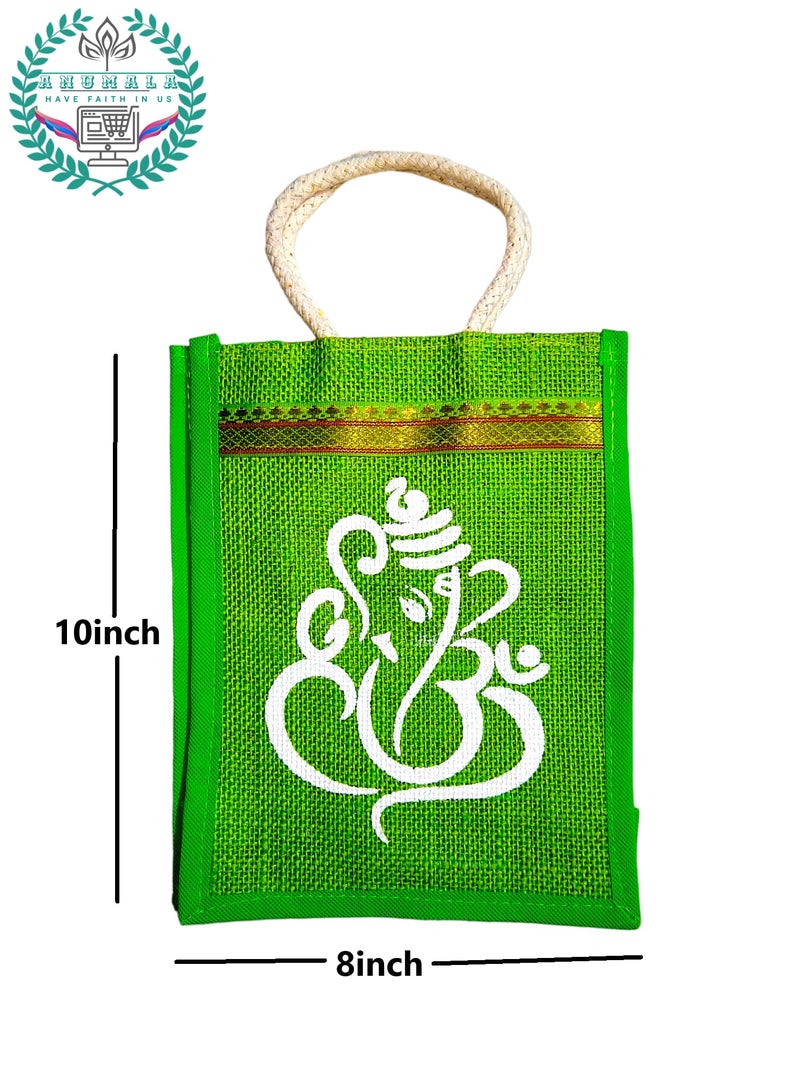 Anumala® Jute Bags with Contrast Ganesh And Kolam Art | Thamboolam And Jute Bags|Wedding Return Gifts|Birthday Return Gifts|Event Return gifts Bag|Multicolor (10x8x4) inches - Image 3