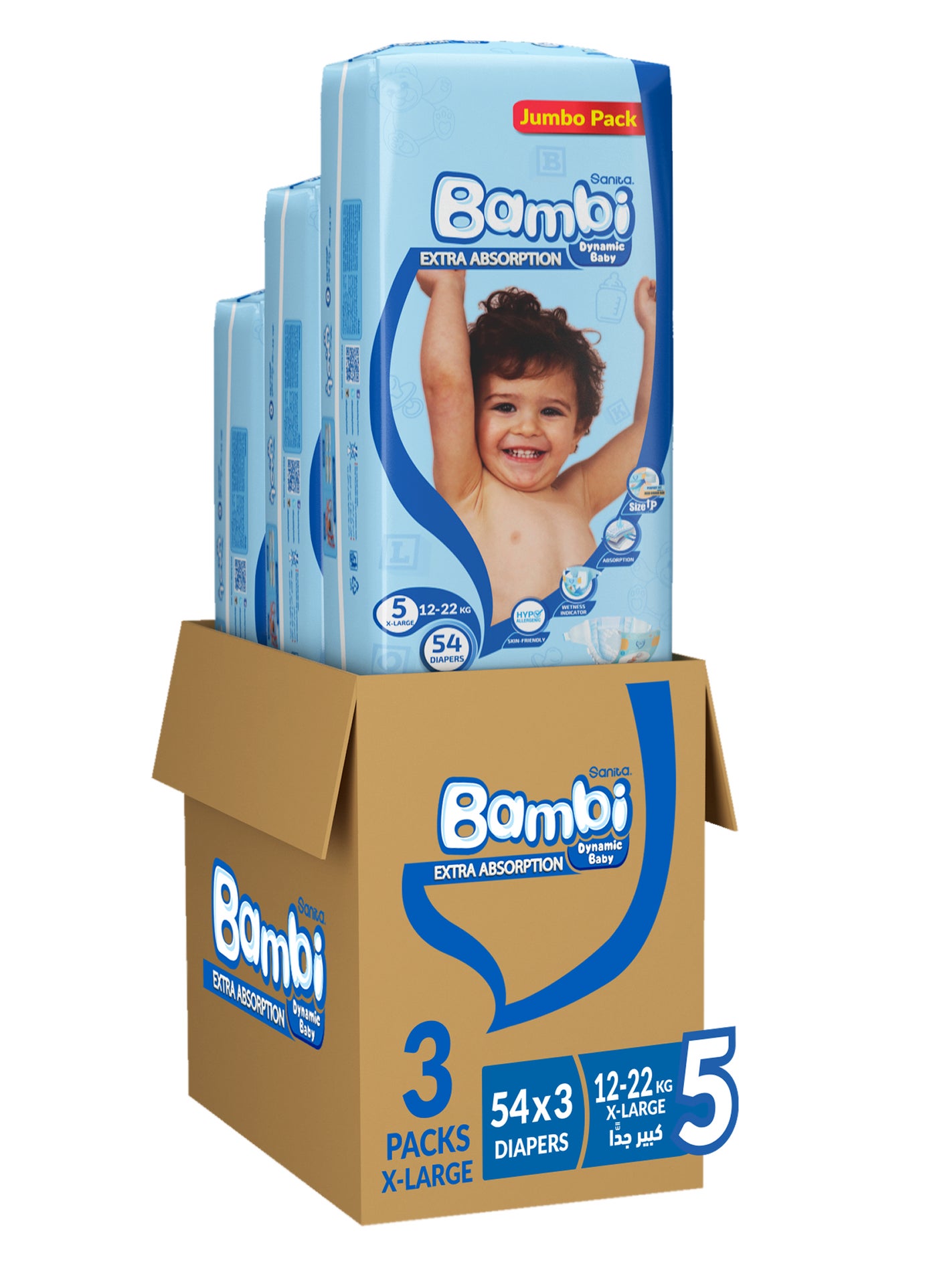 Sanita Bambi Baby Diapers Size 5 (12-22 kg) XL Mega Pack 132 Diaper