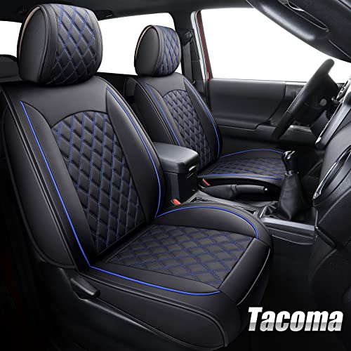 Aierxuan Toyota Tacoma Car Seat Covers Custom Fit 2005-2024 TRD Pro Army Green Nightshade Edition Access Cab Pickup Truck Waterproof Leather Full Seat Cushions(Full Set, Black-Blue) - Image 1