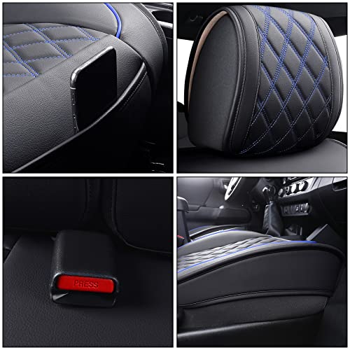 Aierxuan Toyota Tacoma Car Seat Covers Custom Fit 2005-2024 TRD Pro Army Green Nightshade Edition Access Cab Pickup Truck Waterproof Leather Full Seat Cushions(Full Set, Black-Blue) - Image 5