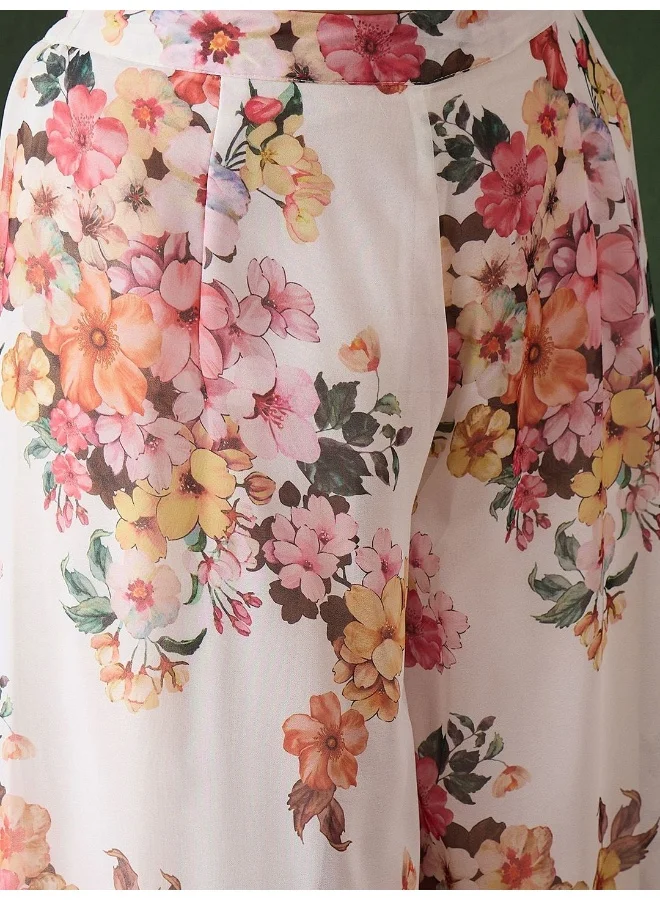 AKS Green Kurta with Floral print palazzo and leheriya Dupatta