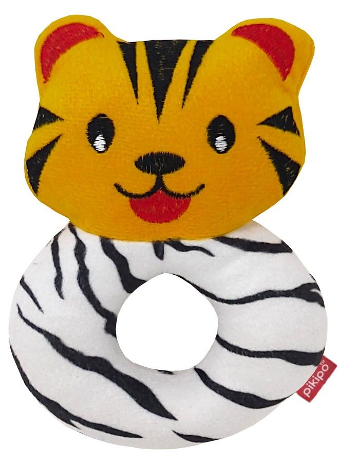Pikipo Tiger Face Rattle Soft Toy With Round Handle (Orange) - Image 1
