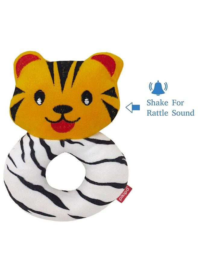 Pikipo Tiger Face Rattle Soft Toy With Round Handle (Orange) - Image 4