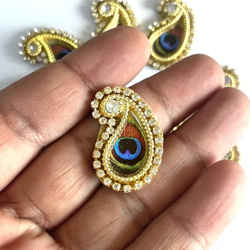 Adikala Paisley Shape Decorative Booty Embroidered Appliqué Patches for Goddess & Laddu Gopal Dress Creation, Art & Craft DIY, Clothes, Blouse, Embroidery Work Set of 50 (MOR PANKHA) - Image 1