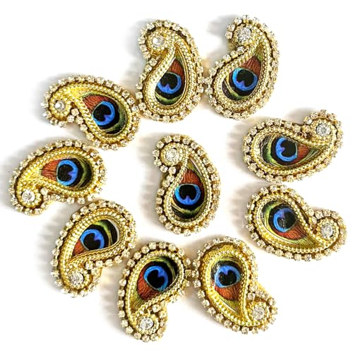 Adikala Paisley Shape Decorative Booty Embroidered Appliqué Patches for Goddess & Laddu Gopal Dress Creation, Art & Craft DIY, Clothes, Blouse, Embroidery Work Set of 50 (MOR PANKHA) - Image 2