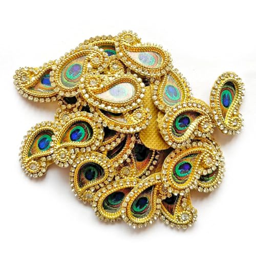 Adikala Paisley Shape Decorative Booty Embroidered Appliqué Patches for Goddess & Laddu Gopal Dress Creation, Art & Craft DIY, Clothes, Blouse, Embroidery Work Set of 50 (MOR PANKHA) - Image 3