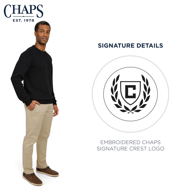 Chaps Men's Classic Fit Long Sleeve Cotton Jersey Midweight Crewneck Sweater, Jet Black, Large - Image 2