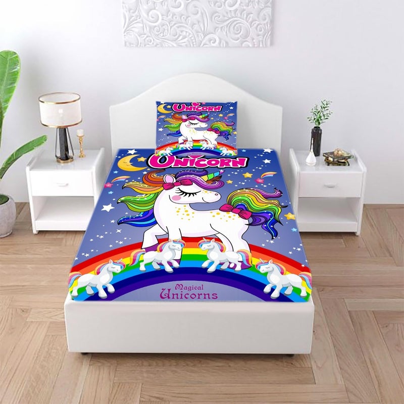YETLI Velvet Kids Favourite Character Digital Printed 1 Single Bedsheet with 1 Pillow Cover - uc Rainbow