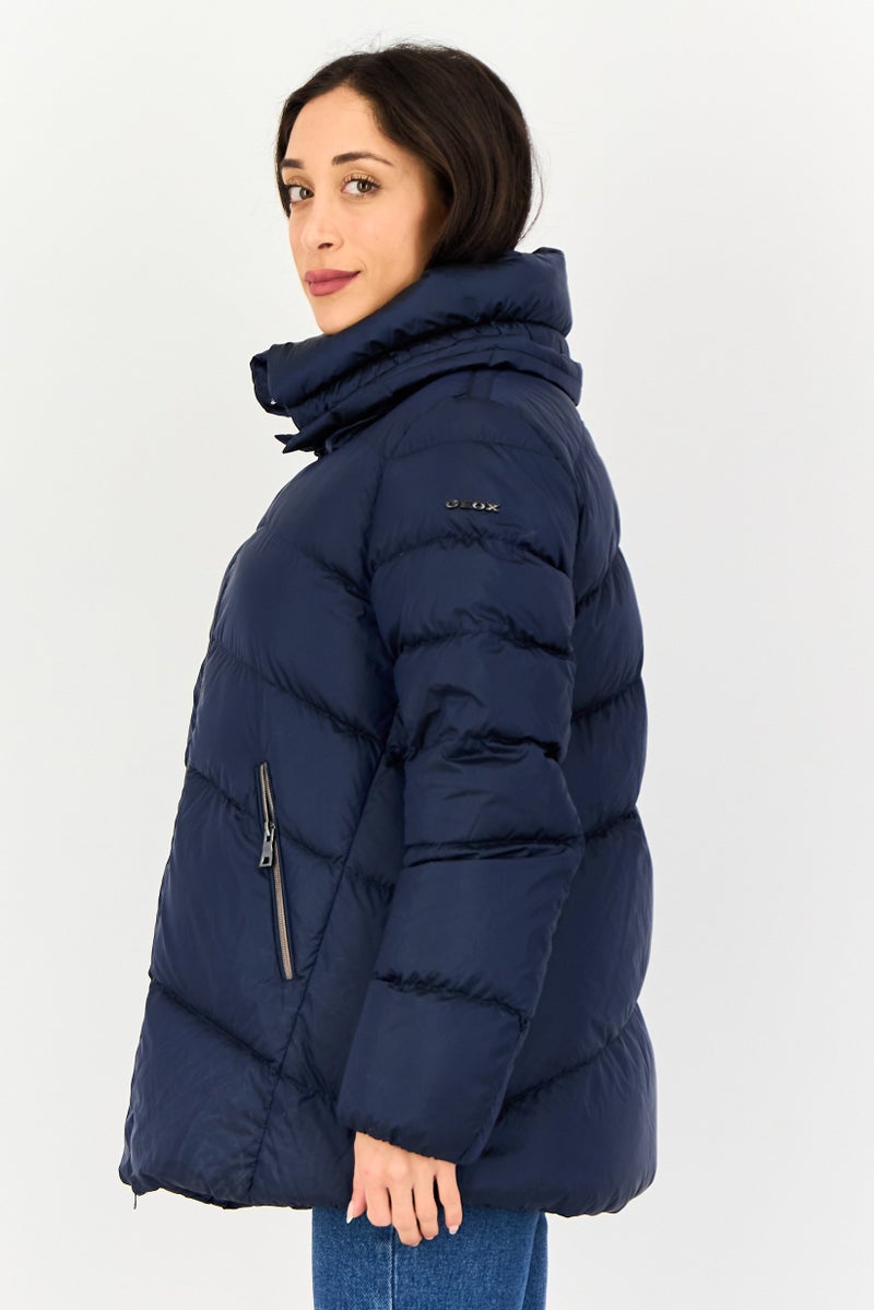 GEOX Women Quilted Puffer Jacket, Navy - Image 3