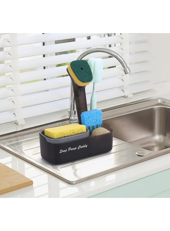 Cazadora Kitchen Soap Dispenser with Sponge Holder — 2-in-1 Dishwashing Liquid Container and Organized Sponge Caddy for Modern Kitchens, Compact Countertop Pump Bottle with Integrated Drip Tray and Sponge Cradle — Durable Plastic, Slim Black Design for Sink Edge or Countertop, Easy One-Hand Pump, Hygienic Low-Splash Dispensing, Ideal for Home, Apartment, Office, Rental & Gift — Space-Saving, Easy-Refill, Lightweight 0.35 kg, Dimensions 15×9×10 cm — Perfect for KSA households seeking neat, modern, efficient dishwashing organization and tidy sink aesthetics - Image 3