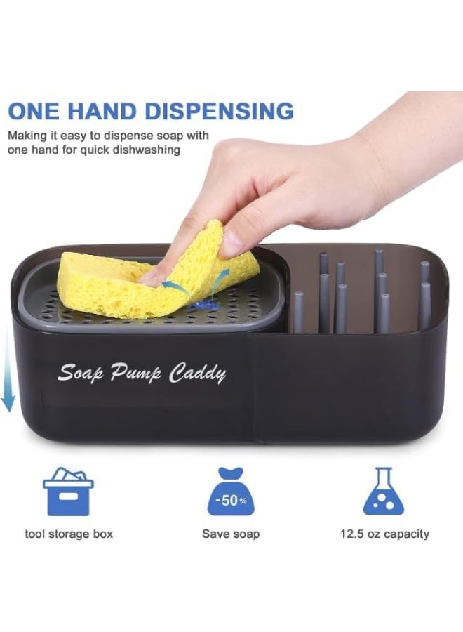 Cazadora Kitchen Soap Dispenser with Sponge Holder — 2-in-1 Dishwashing Liquid Container and Organized Sponge Caddy for Modern Kitchens, Compact Countertop Pump Bottle with Integrated Drip Tray and Sponge Cradle — Durable Plastic, Slim Black Design for Sink Edge or Countertop, Easy One-Hand Pump, Hygienic Low-Splash Dispensing, Ideal for Home, Apartment, Office, Rental & Gift — Space-Saving, Easy-Refill, Lightweight 0.35 kg, Dimensions 15×9×10 cm — Perfect for KSA households seeking neat, modern, efficient dishwashing organization and tidy sink aesthetics - Image 2