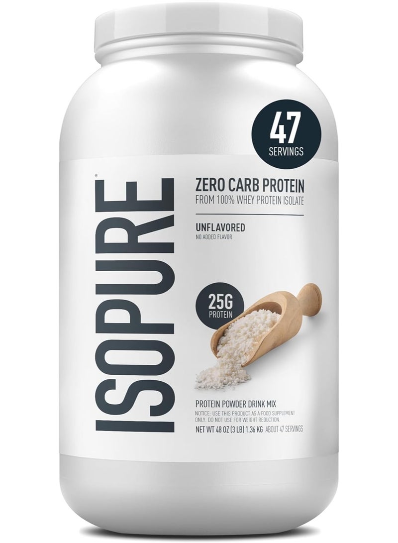 Isopure Zero Carb 100% Pure Whey Isolate Protein Powder, Gluten Free, with Vitamins, Unflavored, 25g Protein Per Serving, 3 Lbs, 47 Servings (Packaging May Vary) - Image 1