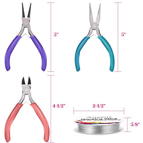 anezus 7 Pcs Jewelry Pliers and Jewelry Beading Wire Tools Set Includes Needle Nose Pliers, Round Nose Pliers, Wire Cutters and Craft Wire for Jewelry Repair Making Supplies - Image 4