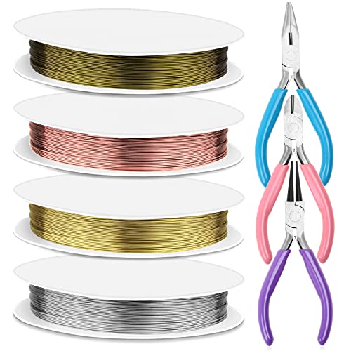 anezus 7 Pcs Jewelry Pliers and Jewelry Beading Wire Tools Set Includes Needle Nose Pliers, Round Nose Pliers, Wire Cutters and Craft Wire for Jewelry Repair Making Supplies - Image 1