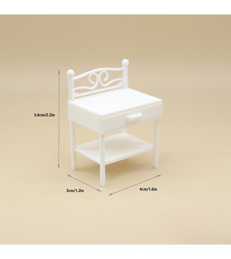 White Imitation Iron Bedside Table for Miniature Dollhouse Scene - Image 2
