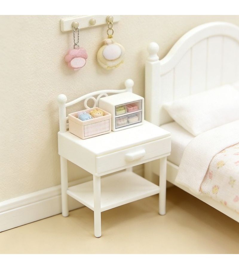 White Imitation Iron Bedside Table for Miniature Dollhouse Scene - Image 4