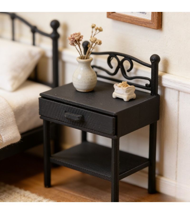 White Imitation Iron Bedside Table for Miniature Dollhouse Scene - Image 1