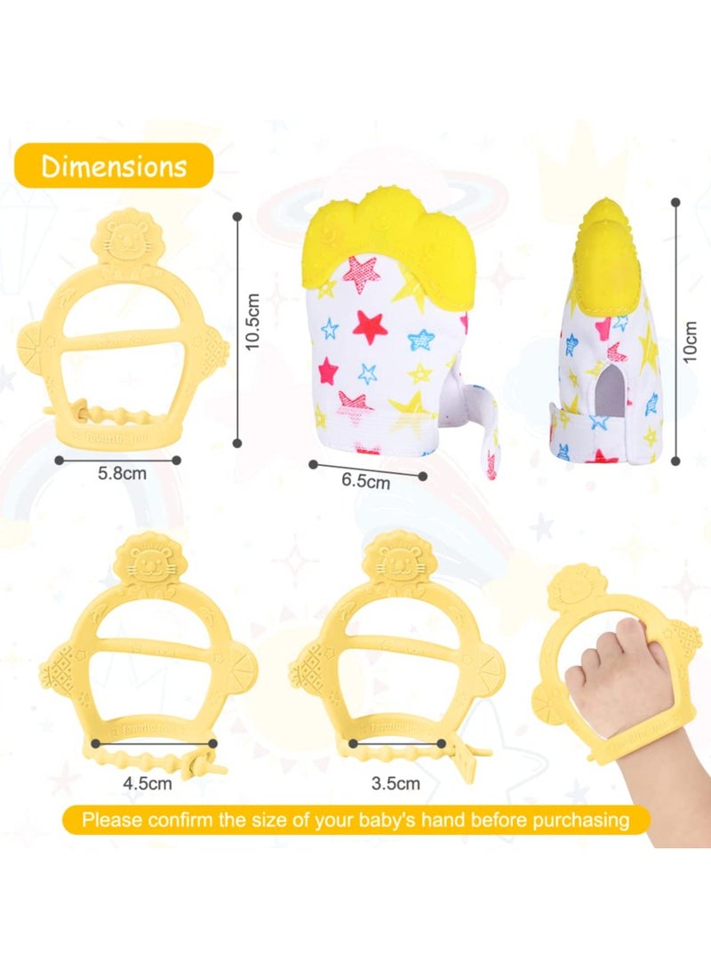 Mr. Penda 2Pcs Silicone Teething Mitten Set, Baby Teething Toy with Lion & Stars Pattern, Toddler Teething Gloves with Adjustable Strap, Crinkle Sound, Self Soothing Baby Chew Toys for Infants (Yellow)  - Image 2