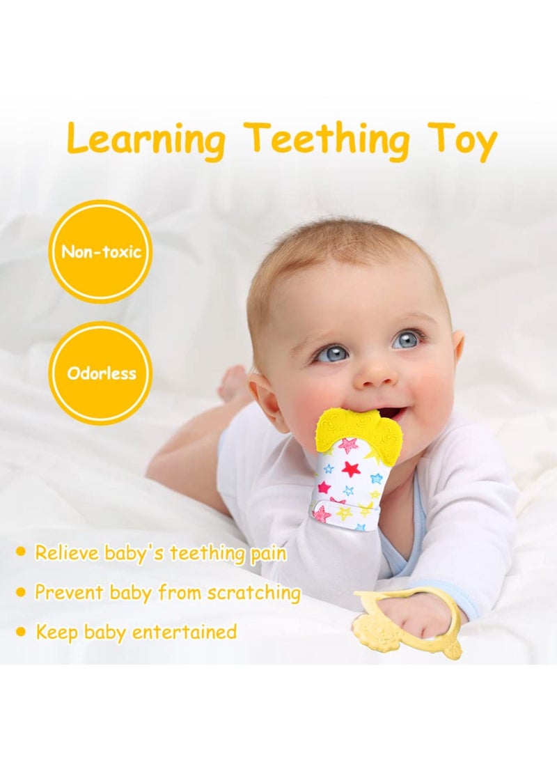 Mr. Penda 2Pcs Silicone Teething Mitten Set, Baby Teething Toy with Lion & Stars Pattern, Toddler Teething Gloves with Adjustable Strap, Crinkle Sound, Self Soothing Baby Chew Toys for Infants (Yellow)  - Image 3