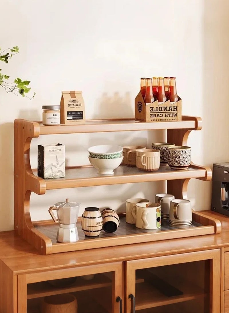 Sunnaltree 3 Tier Cup Organizer, Cup Storage Rack, Wood and Acrylic Material Multi-Functional Storage Rack, Coffee Mug Racks, Wooden Mug Holder Countertop, for Home Bathroom Kitchen Glass cup and Food for Kitchen, Home, Coffee Bar - Image 1