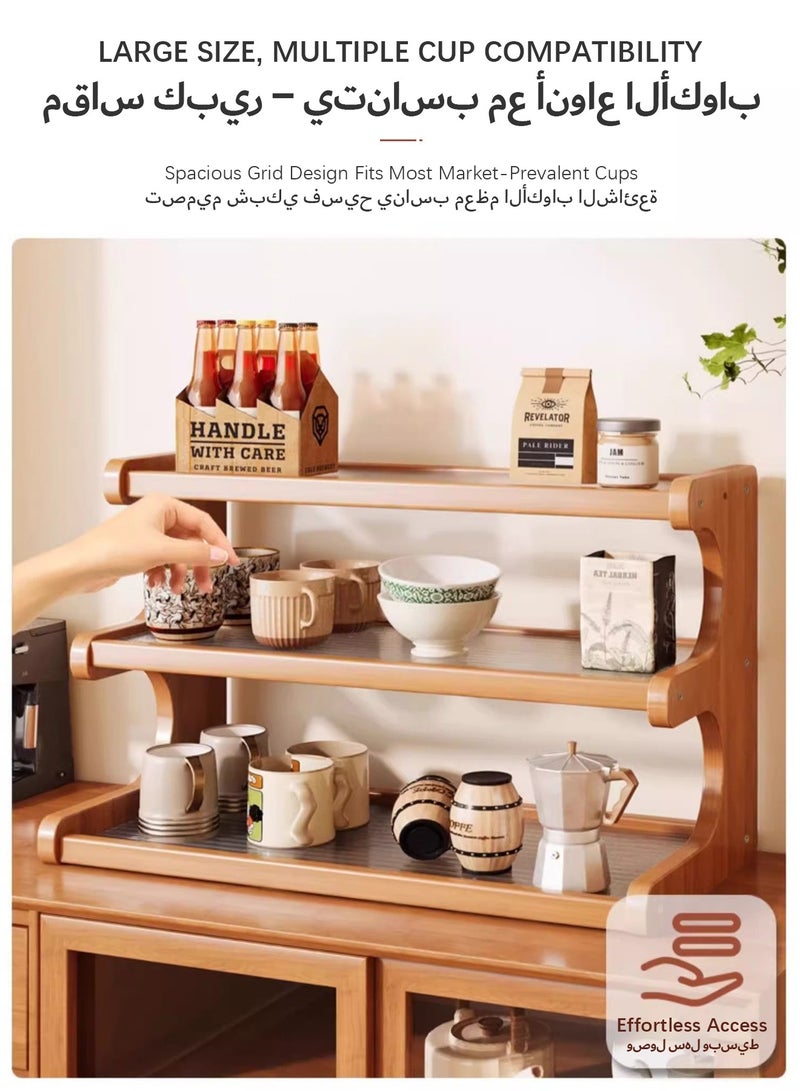 Sunnaltree 3 Tier Cup Organizer, Cup Storage Rack, Wood and Acrylic Material Multi-Functional Storage Rack, Coffee Mug Racks, Wooden Mug Holder Countertop, for Home Bathroom Kitchen Glass cup and Food for Kitchen, Home, Coffee Bar - Image 3