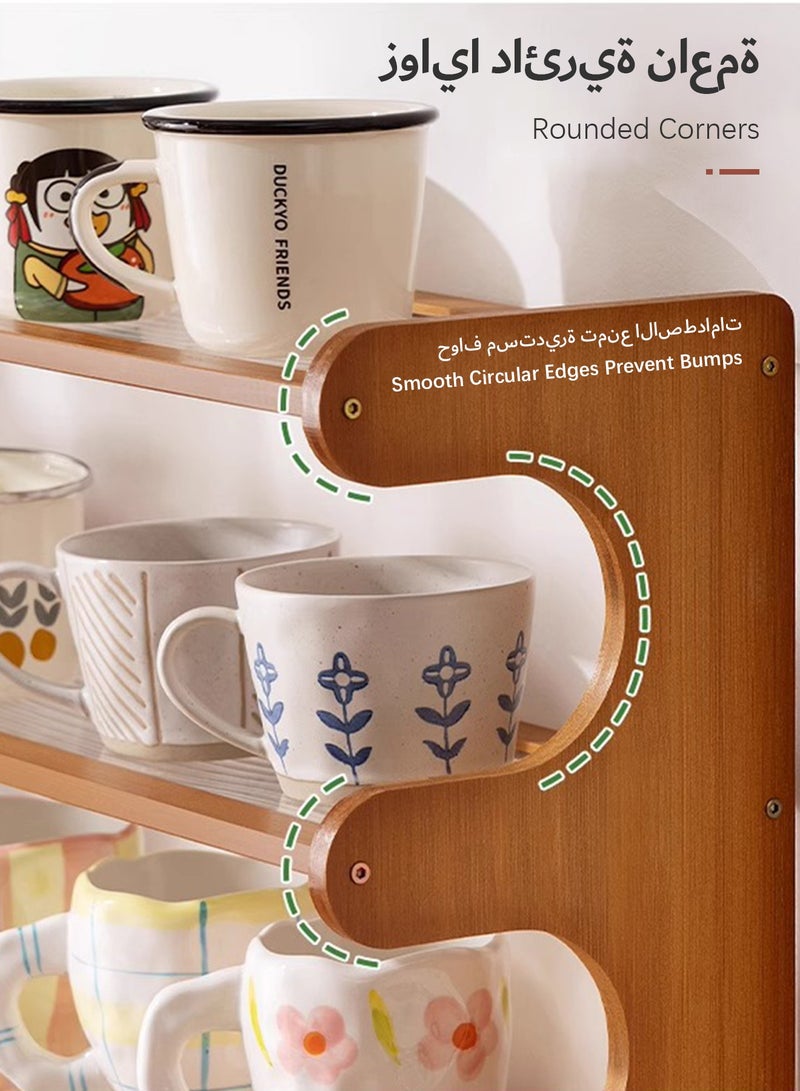 Sunnaltree 3 Tier Cup Organizer, Cup Storage Rack, Wood and Acrylic Material Multi-Functional Storage Rack, Coffee Mug Racks, Wooden Mug Holder Countertop, for Home Bathroom Kitchen Glass cup and Food for Kitchen, Home, Coffee Bar - Image 4
