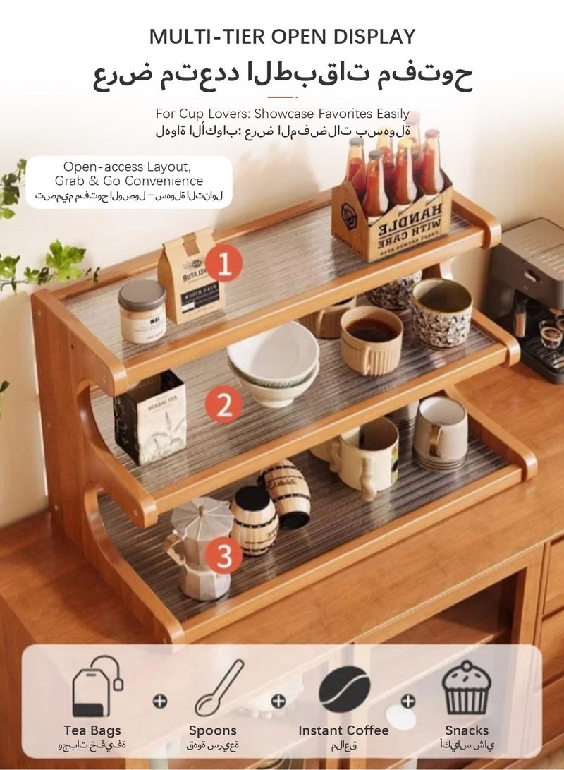 Sunnaltree 3 Tier Cup Organizer, Cup Storage Rack, Wood and Acrylic Material Multi-Functional Storage Rack, Coffee Mug Racks, Wooden Mug Holder Countertop, for Home Bathroom Kitchen Glass cup and Food for Kitchen, Home, Coffee Bar - Image 2
