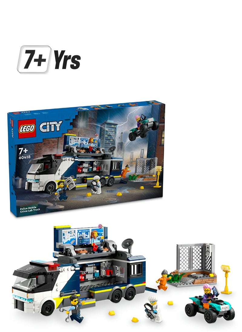 LEGO - City Police Mobile Crime Lab Truck Toy for 7 Plus Year Old Boys, Girls & Kids, Vehicle Set with Quad Bike, 2 Officer, 1 Scientist and 2 Crook Minifigures for Pretend Play, Birthday Gifts 60418 - Image 1