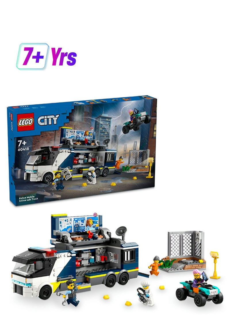 LEGO City Police Mobile Crime Lab Truck Toy for 7 Plus Year Old Boys, Girls & Kids, Vehicle Set with Quad Bike, 2 Officer, 1 Scientist and 2 Crook Minifigures for Pretend Play, Birthday Gifts 60418  - Image 1