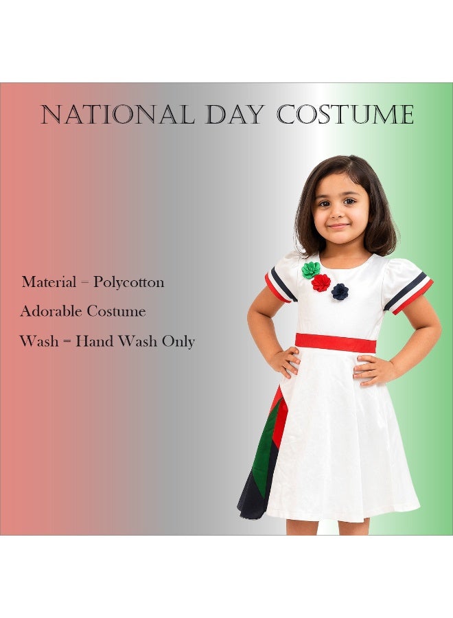 المنزل الذكي هوم سمارت فستان أبيض بنقشة علم اليوم الوطني للبنات احتفلي باليوم الوطني لدولة الإمارات العربية المتحدة بأناقة الزي الوطني لدولة الإمارات العربية المتحدة للمناسبات الوطنية الاحتفالية - Image 3