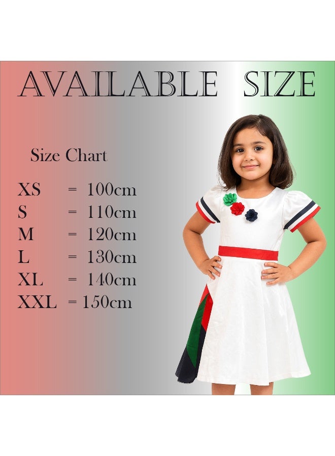 المنزل الذكي هوم سمارت فستان أبيض بنقشة علم اليوم الوطني للبنات احتفلي باليوم الوطني لدولة الإمارات العربية المتحدة بأناقة الزي الوطني لدولة الإمارات العربية المتحدة للمناسبات الوطنية الاحتفالية - Image 2