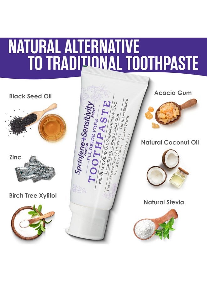 سبرين جين معجون أسنان سبرينجين خالي من الفلورايد للأسنان واللثة الحساسة، نفس منعش يساعد على جفاف الفم، معجون أسنان طبيعي خالٍ من الفلورايد للبالغين، خالي من كبريتات لوريل الصوديوم والمواد الحافظة السامة، مع زيت الحبة السوداء والزنك، عبوة من 4 قطع - Image 3