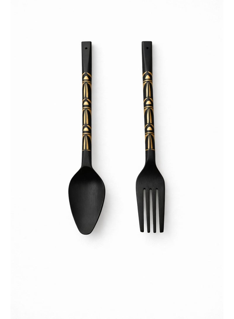 Black and Gold Wall Décor Spoon and Fork Set – 60 cm – Polyester